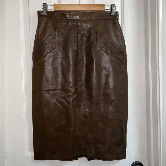 Vintage Lanna Leather Brown Pencil Skirt 10 - Picture 1 of 13